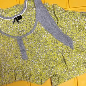 Lime Green Heart Print Pajama Set Size Small